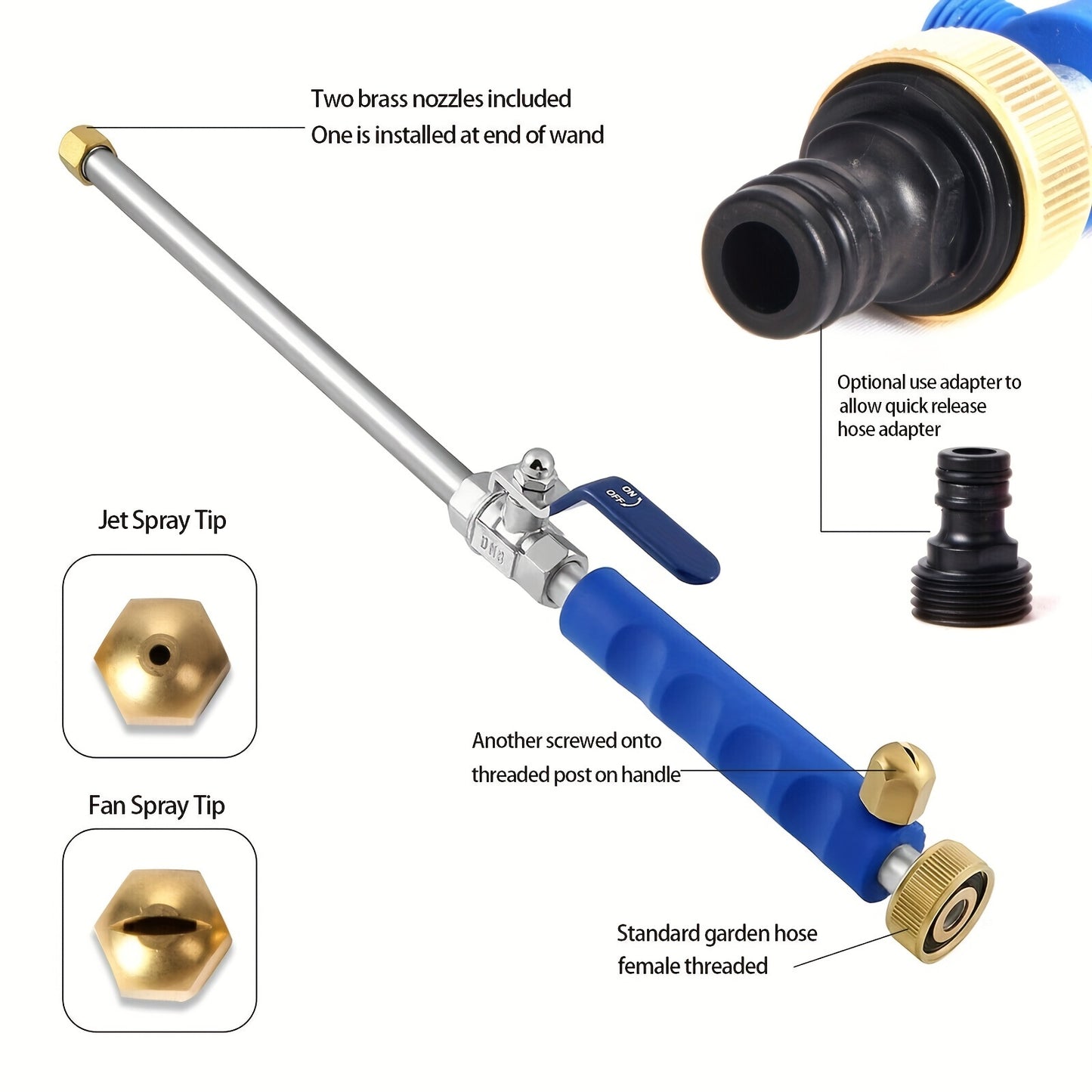 Nozzle Wand High-Pressure Gun] High-Pressure Power Washer Spray Gun with Nozzle Wand - Fit, Metal Garden Hose Attachment for Lawn Care & Gardening, Laundry Machine, Soft Hose