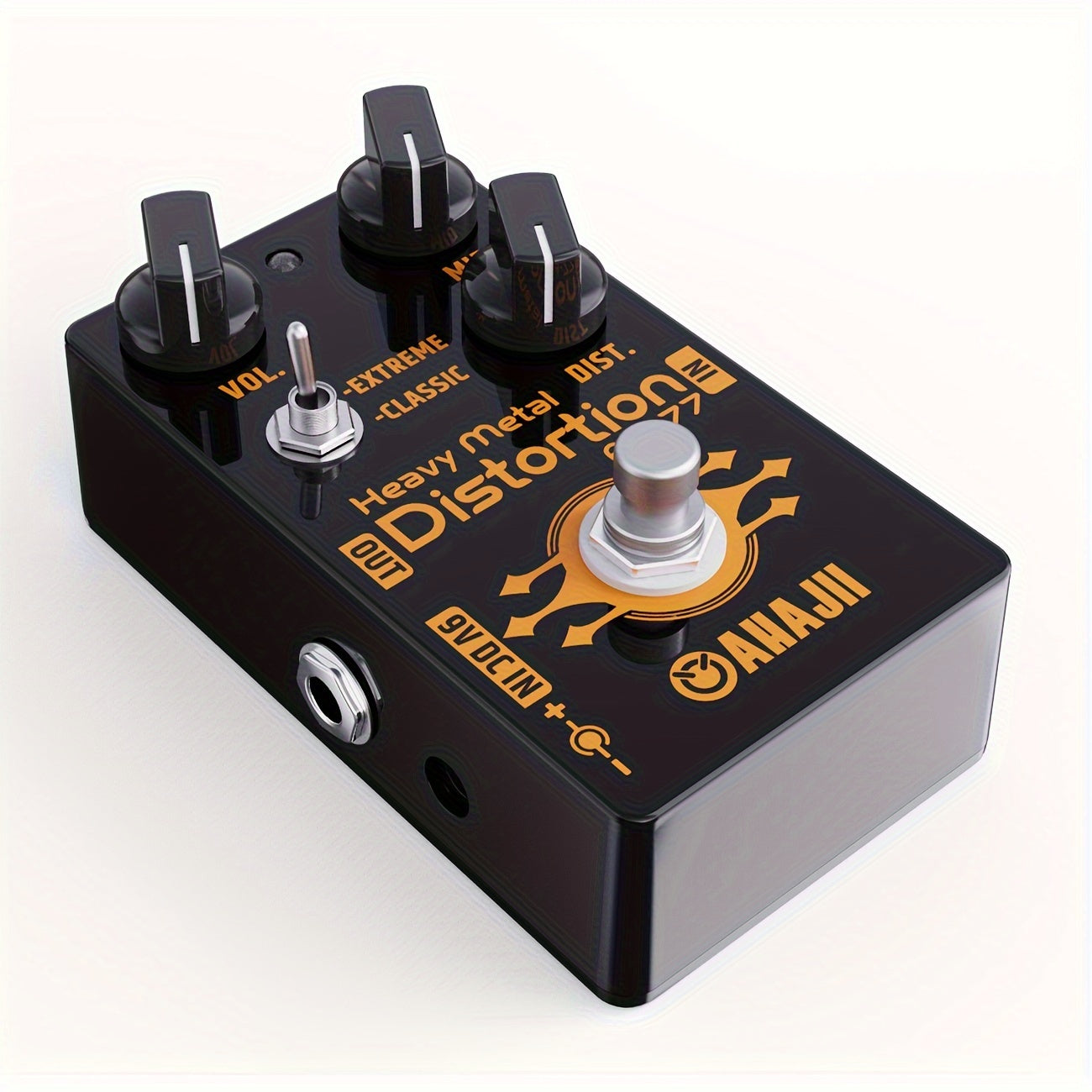 AHAIJI AH-77u High-Gain Distortion Pedal - Heavy Metal Guitar Effects, Black Aluminum Alloy, True Bypass, 3 Control Knobs (Volume, Distortion, Mid), 2-Way Extreme/Classic Selector for Switch, LED Indicator, for High-Quality S