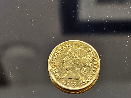 PHILIPPINES SPAIN 1868 4 PESO GOLD ISABEL II NGC AU 58 LUSTROUS