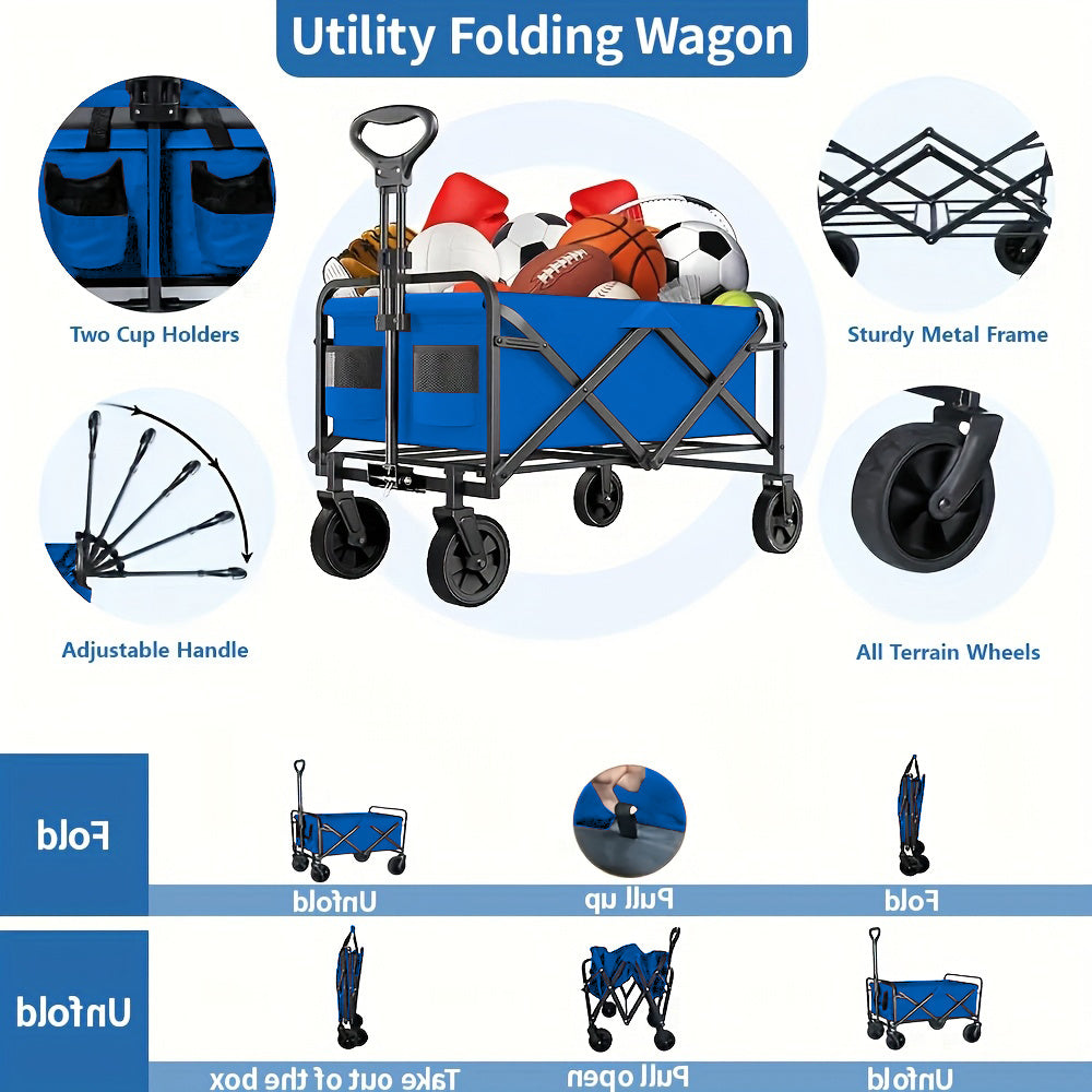 Heavy Duty] AIRRDELI Heavy Duty Foldable Wheeled Cart | Utility Cart for Groceries, Sports, Gardening, Shopping and Camping | Youngsters' portable folding cart