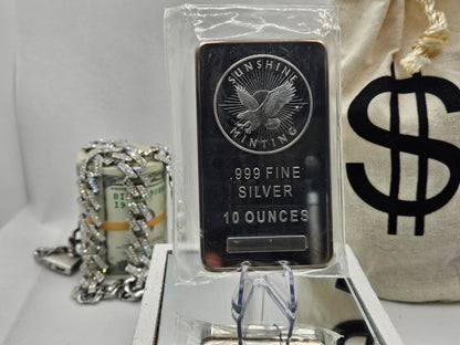 Sunshine Minting 10oz .999 Fine Silver Bar in Airtight Seal Invest in Silver BUY