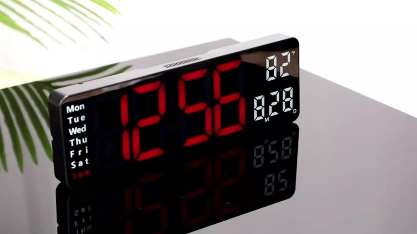 Large Screen Digital Wall Clock With Indoor Temperature Date Week Display, Desk Countdown Digital Timer, 13 Inch Nordic Simple Living Room 10-level Brightness Adjustment Auto Light Led Dual Alarm Clock With Remote Control (Bu