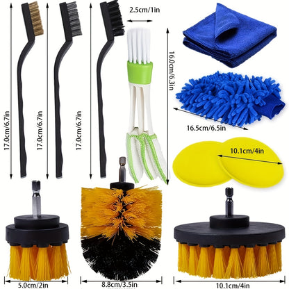 26Pcs Car Detailing Brush Set, Car Detailing Kit, Car Drill Brush/Wheel Brushes/Air Vent Brush/Buffing Sponge Pads Kit/Washing Mitt/Cleaning Cloth