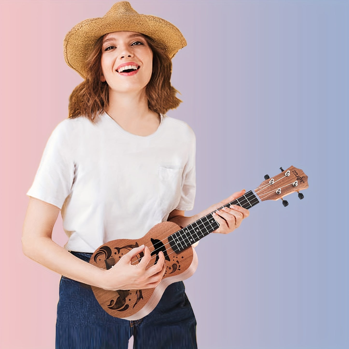 Amdini 21 inch Soprano Ukulele Sapele Small Hawaiian Guitar Set with Case Strap Tuner Picks Nylon Strings Primary Tutorial