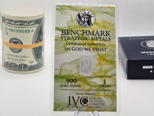1 Grain Pure Silver Bar Benchmark Silver in Colored Cards Assay Card .999