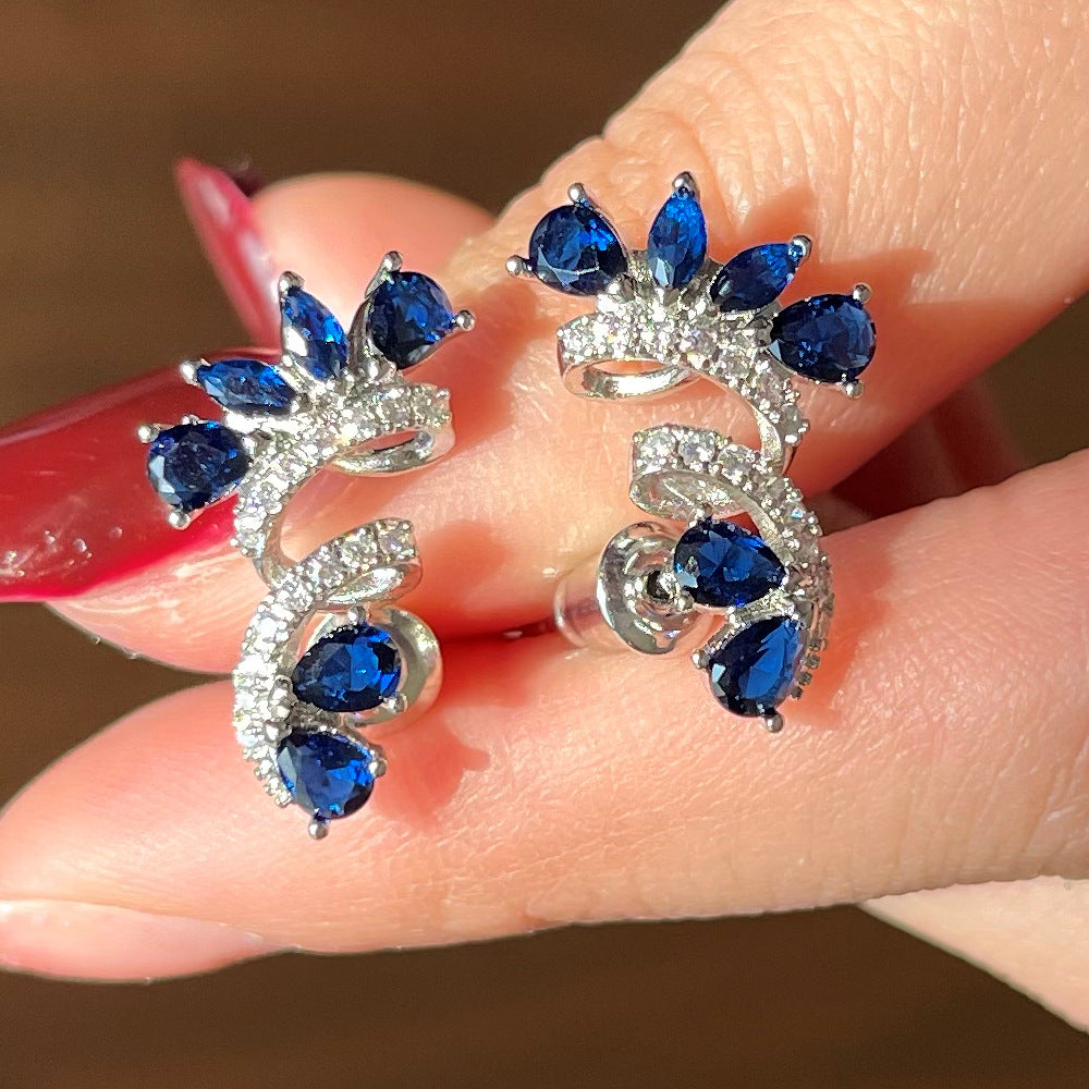 1 Pair of Dazzling Zircon Inlay Flower Stud Earrings - 925 Silver Plated, Boho Elegant Design, Hypoallergenic Zinc Alloy, Perfect for Party, Holiday, and Gift Giving