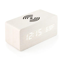 Load image into Gallery viewer, Digital Wooden Alarm Clock With Wireless Charging For Phone, 0-100% Dimmer, Dual Alarm, Weekend Mode, Snooze, Wood LED Clocks For Bedroom, Bedside, Desk
