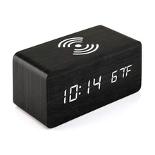 Load image into Gallery viewer, Digital Wooden Alarm Clock With Wireless Charging For Phone, 0-100% Dimmer, Dual Alarm, Weekend Mode, Snooze, Wood LED Clocks For Bedroom, Bedside, Desk

