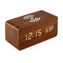 Load image into Gallery viewer, Digital Wooden Alarm Clock With Wireless Charging For Phone, 0-100% Dimmer, Dual Alarm, Weekend Mode, Snooze, Wood LED Clocks For Bedroom, Bedside, Desk

