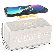 Load image into Gallery viewer, Digital Wooden Alarm Clock With Wireless Charging For Phone, 0-100% Dimmer, Dual Alarm, Weekend Mode, Snooze, Wood LED Clocks For Bedroom, Bedside, Desk
