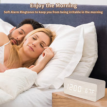 Load image into Gallery viewer, Digital Wooden Alarm Clock With Wireless Charging For Phone, 0-100% Dimmer, Dual Alarm, Weekend Mode, Snooze, Wood LED Clocks For Bedroom, Bedside, Desk
