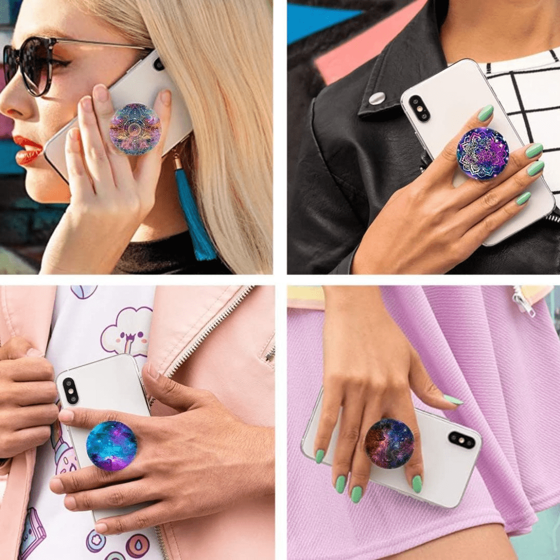 12pcs Color Graphic Expanding Phone Mount Grip Holder For Cellphone, Collapsible Stand Finger Holder For Smartphone And Tablet