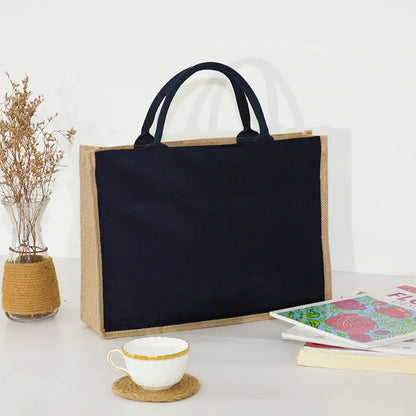 Women'S Reusable Jute Tote Bags with Floral Print - Large Capacity Shopping Bags, Black with Golden Letters (K, M, I, N), Durable Shoulder Bags for Groceries & Shopping, Shopping Bag|Decorative Tote|Durable Handle, Tote Bag