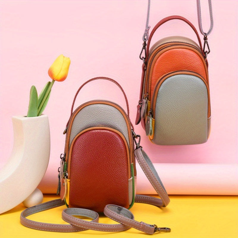Mini Crossbody Cellphone Bag - High-Quality Genuine Leather, Fashionable Handbag for Women, Stylish Shoulder Bag with Adjustable Strap, Spacious Messenger Sac for Mobile Phones and Essentials - Designer Fashion Accessory