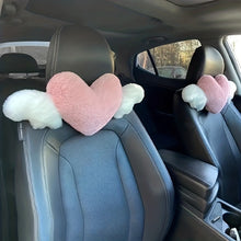 Load image into Gallery viewer, [2pcs Comfortable Heart-Shaped Pillows] 2pcs Plush Heart-Shaped Car Headrest Pillows with Angel Wings - Comfortable Neck Support Cushions for Car Seats - Fashionable Fabric Interior Car Accessories for Women
