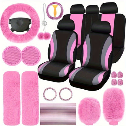 35pcs car seat set plush pendant steering wheel universal car accessories interior set - the perfect choice for fashionable ladies