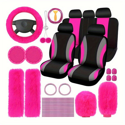 35pcs car seat set plush pendant steering wheel universal car accessories interior set - the perfect choice for fashionable ladies