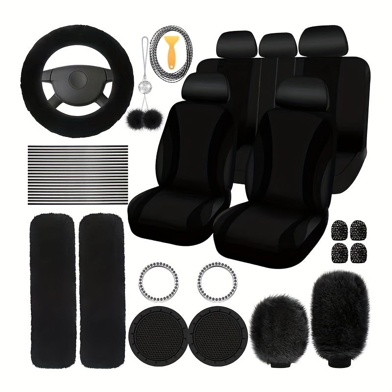 35pcs car seat set plush pendant steering wheel universal car accessories interior set - the perfect choice for fashionable ladies
