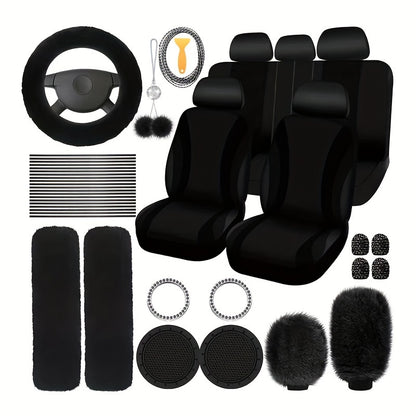 35pcs car seat set plush pendant steering wheel universal car accessories interior set - the perfect choice for fashionable ladies