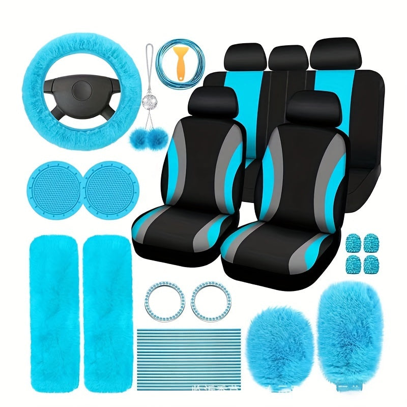 35pcs car seat set plush pendant steering wheel universal car accessories interior set - the perfect choice for fashionable ladies