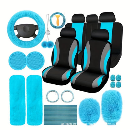 35pcs car seat set plush pendant steering wheel universal car accessories interior set - the perfect choice for fashionable ladies