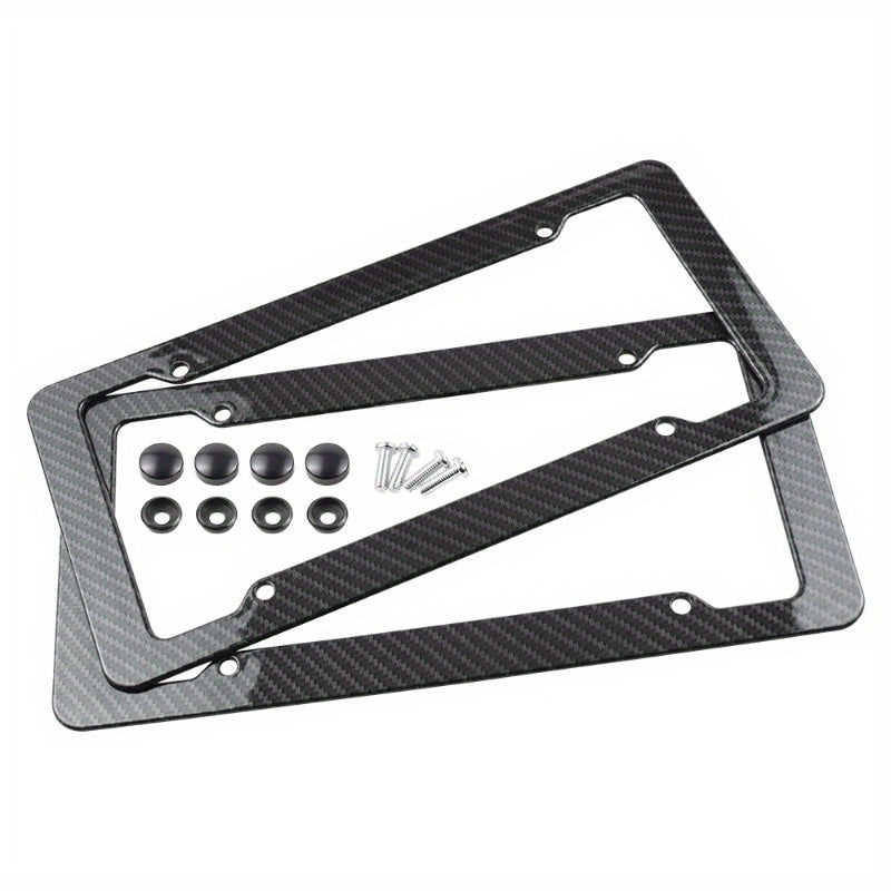 2 Pieces High-Quality Carbon Fiber Textured Universal US/CA Standard Size License Plate Frame Covers - Car Accessories