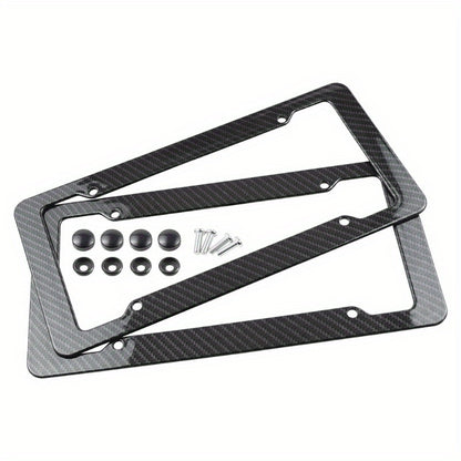 2 Pieces High-Quality Carbon Fiber Textured Universal US/CA Standard Size License Plate Frame Covers - Car Accessories