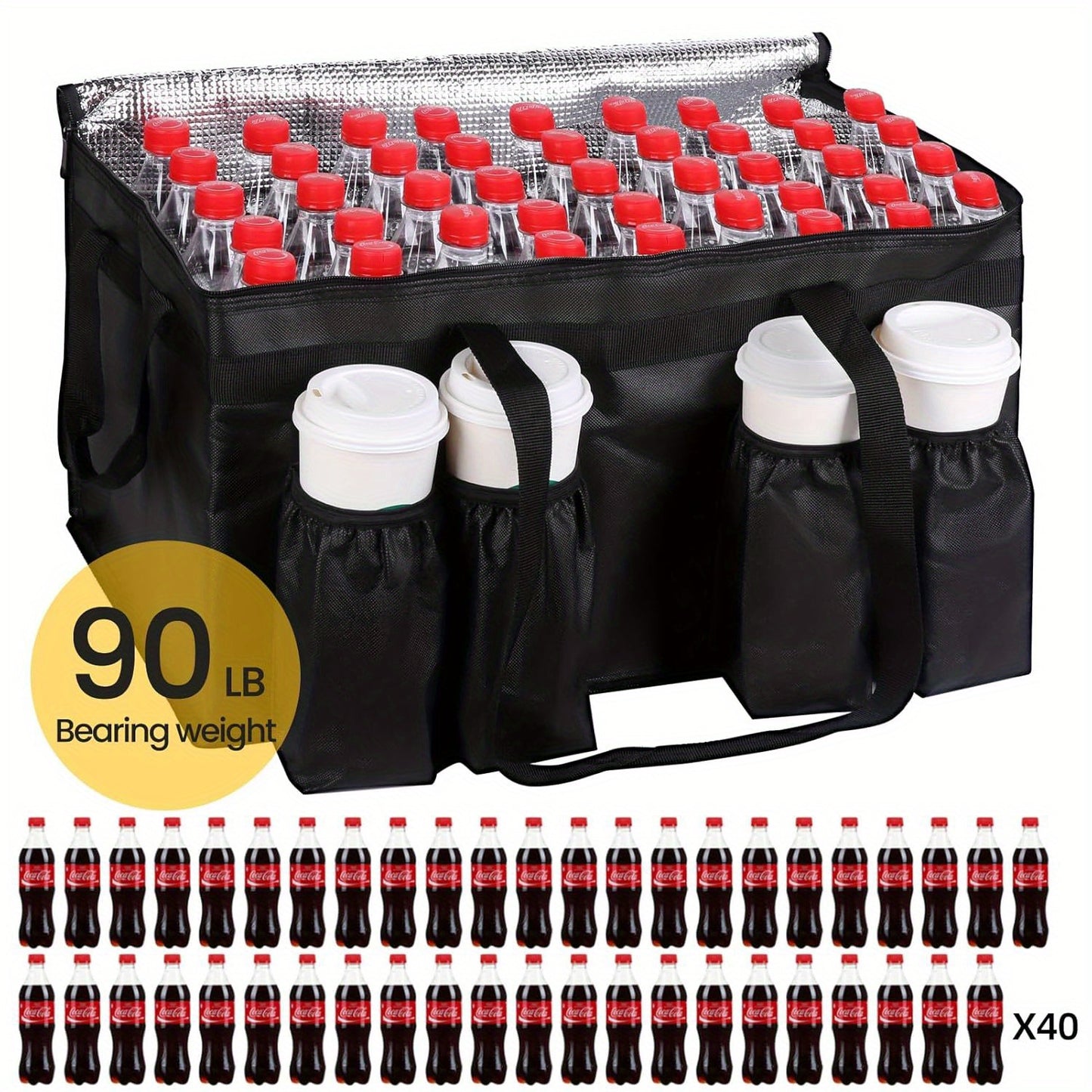 Premium Xxxl Insulated Food Delivery Bag With Cup Holders - 22.8X14X15" | Perfect For Doordash, Beverages, Groceries & Pizza | Commercial Grade Hot And Cold Storage