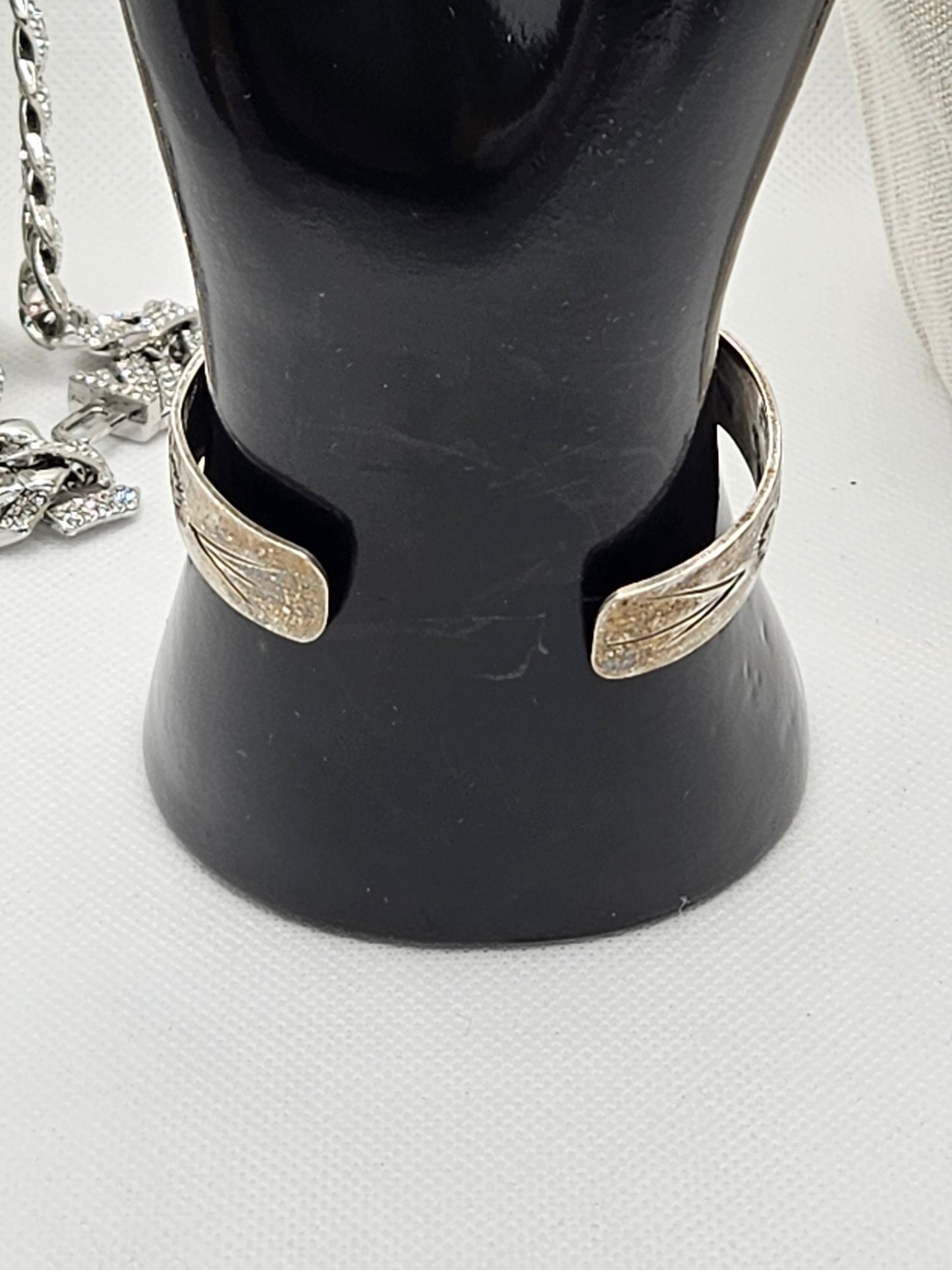 Old Native American Vintage Sterling Silver Jewelry Cuff Turquoise Inlay