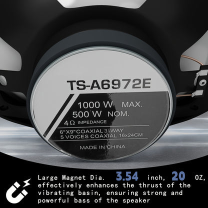 3 -Way Coaxial Car Audio Speakers, 6 X 9 Inch Car Audio Coaxial Speaker, 1000W Max Power, Mid-tweeter, Enhanced Bass Response Easy Installation Black Car Speakers