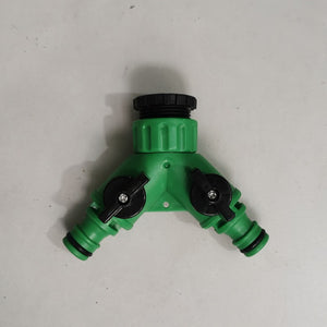 2Pcs 2-Way Plastic Garden Hose Y Connector With On/ Off Valves, 1/ 2" & 3/ 4" Female Thread Tap Adapter, Quick Joint Kit, Water Splitter Accessory, Green