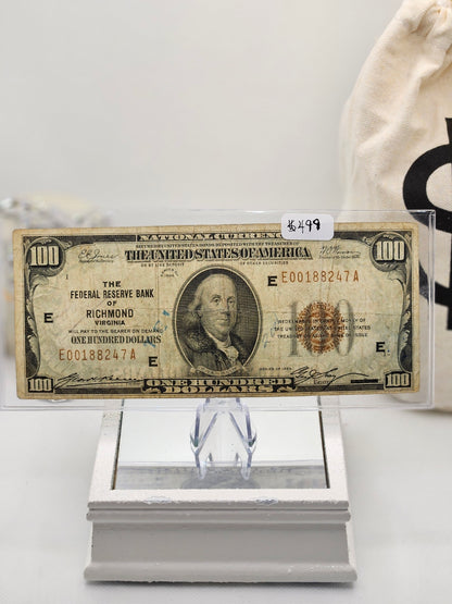 ((6 DIGIT)) $100 1929 (( Richmond Virginia )) Federal Reserve Bank Note CURRENCY