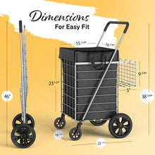 Load image into Gallery viewer, Extra Large Shopping Cart w/ 360 Swivel Wheels &amp; Waterproof Basket Liner for Groceries, Shopping Laundry - Foldable Collapsible &amp; Lightweight - Extra Large Heavy Duty Utility Cart
