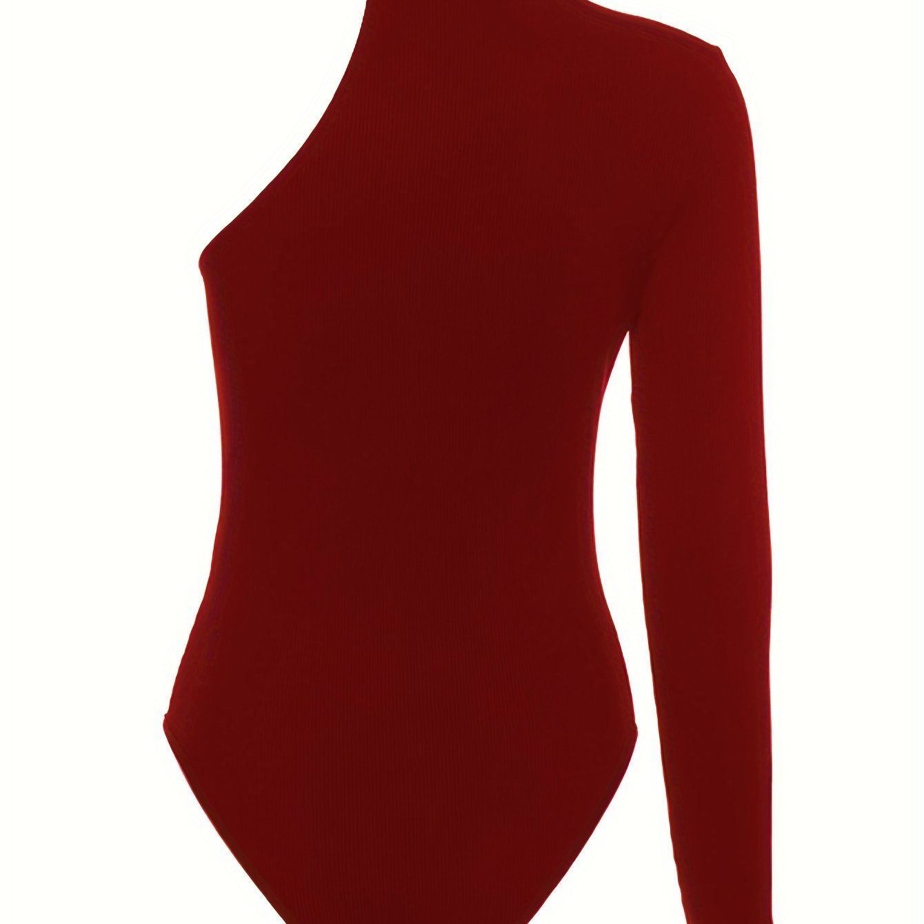 Chic Asymmetric One Shoulder Ribbed Knit Bodysuit - Long Sleeve, Sexy Style for Fall Winter - Form-Fitting, Versatile One Piece Womens Clothing