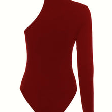 Load image into Gallery viewer, Chic Asymmetric One Shoulder Ribbed Knit Bodysuit - Long Sleeve, Sexy Style for Fall Winter - Form-Fitting, Versatile One Piece Womens Clothing
