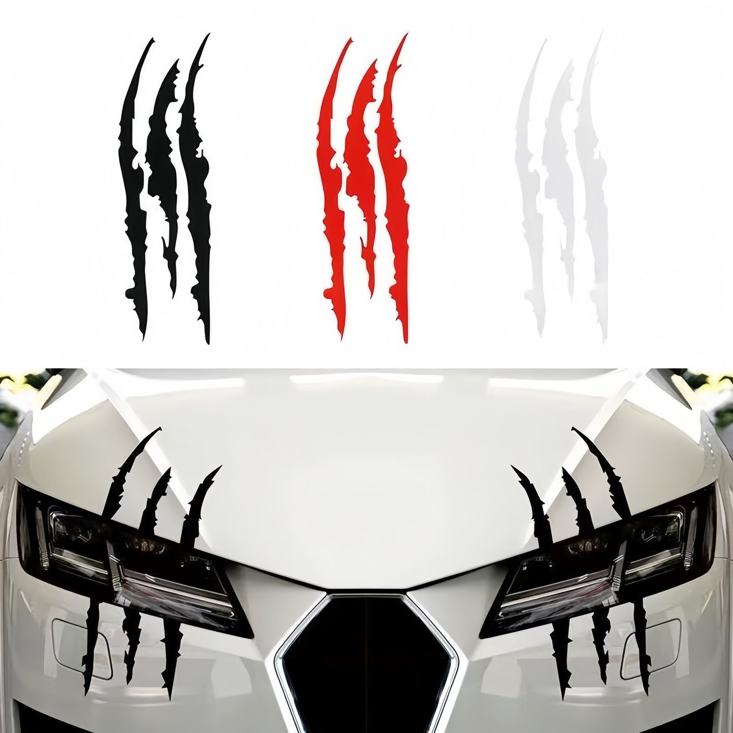 Vinyl Horror Claw Car Decals 2-Pack, Geometric Self-Adhesive Scratch Stickers for Vehicles - Glossy Finish, Horror Themed Embellishment, Half-Moon Shape, Suitable for Car Windows, Body, Motorcycles, Halloween Decor