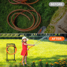 Load image into Gallery viewer, Heavy Duty Freestanding Garden Hose Holder - 1pc Upgraded Metal Hose Stand with 4 Spikes - Detachable Garden Hose Storage Hose Reel Rack, Black
