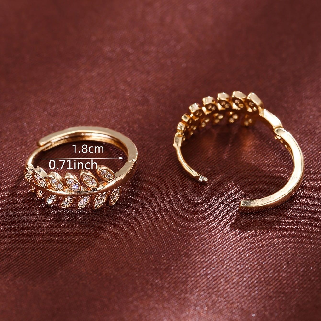 Leaf-Shaped Hoop Huggie Earrings Inlaid zirconia 18K Gold Plated Holiday Jewelry For Women Girls 1Pair