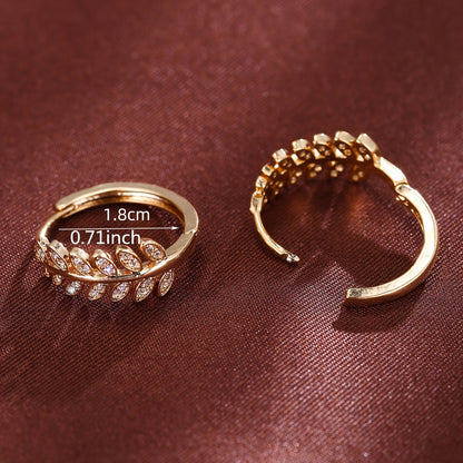 Leaf-Shaped Hoop Huggie Earrings Inlaid zirconia 18K Gold Plated Holiday Jewelry For Women Girls 1Pair