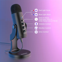 Load image into Gallery viewer, USB Microphone, Condenser Computer PC Mic, Plug&amp;Play Gaming Microphones For PS 4&amp;5.Headphone Output&amp;Volume Control, Mic Gain Control, Mute Button For Vocal, For YouTube Podcast On Mac&amp;WindowsBlack
