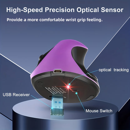 Ergonomic Mouse, Rechargeable Vertical Wireless Mouse Small Right Handed Computer Wireless Mouse for Laptop, Desktop, PC Purple