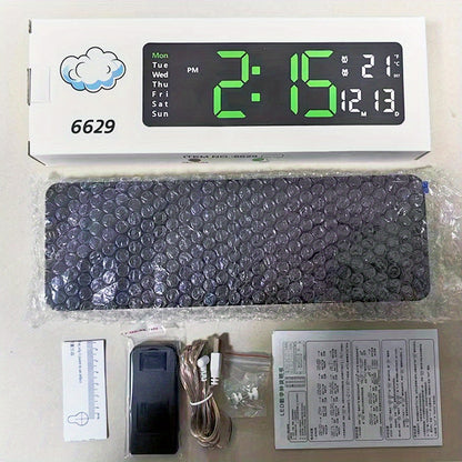 Large Screen Digital Wall Clock With Indoor Temperature Date Week Display, Desk Countdown Digital Timer, 13 Inch Nordic Simple Living Room 10-level Brightness Adjustment Auto Light Led Dual Alarm Clock With Remote Control (Bu