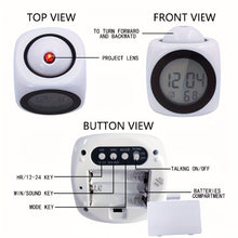Load image into Gallery viewer, 1pc Innovative LCD Projection Desk Clock - Talking Voice Prompt, Digital Alarm, Thermometer, Snooze Function, LED Display, Time Display, Compact Design - Battery Not Included
