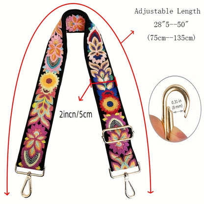 Embroidered Flower Wallet Strap Replacement Crossbody Bag for Handbag Women's Guitar Strap 2 Inch (Approx. 5.1cm) Adjustable Black, DIY Wallet Making