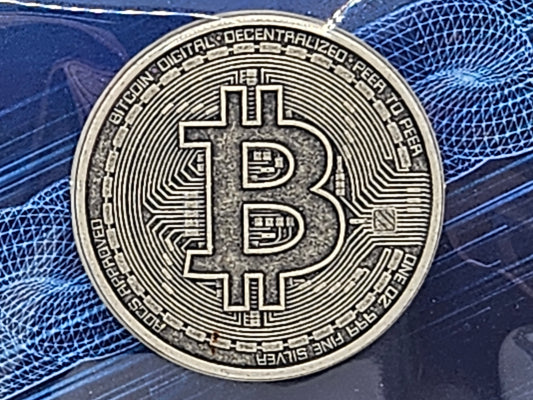 1oz Silver .999 Fine Silver Bitcoin Silver Round in Original Card .999 Silver Round 1 oz Crypto Coin