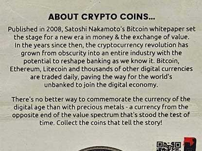 1oz Silver .999 Fine Silver Bitcoin Silver Round in Original Card .999 Silver Round 1 oz Crypto Coin