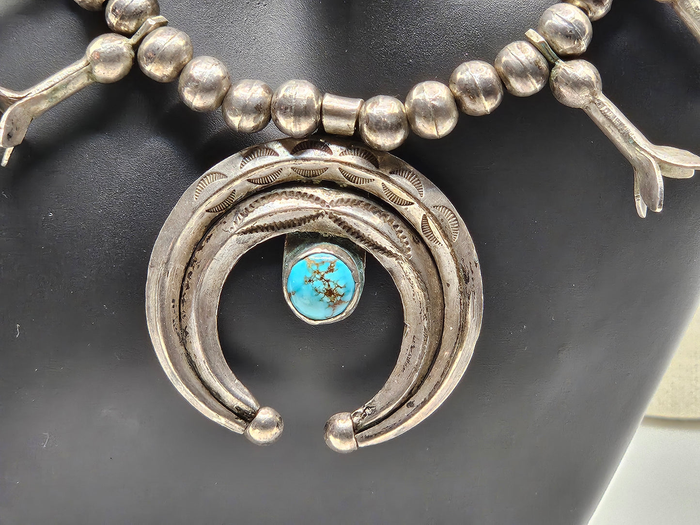 Zuni Tribe Native American Sterling Silver Jewelry with Turquoise Inlay Pendant