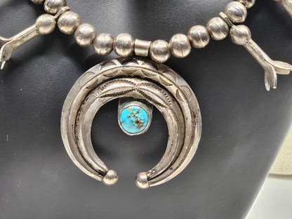 Zuni Tribe Native American Sterling Silver Jewelry with Turquoise Inlay Pendant