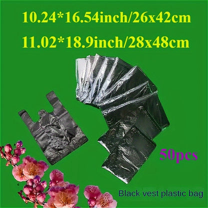 50pcs Black Plastic Vest Bags - Convenient Packaging & Storage for Retail, Groceries, and Supermarkets