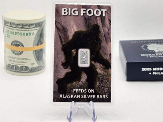 2 Grain Pure Silver Bar in Colored Card Assay Bigfoot .999 Branded Silver Bars